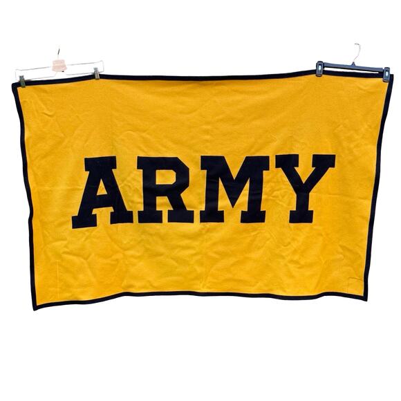 Vintage Collegiate Traditions Army Wool‎ Blanket Yellow Black USA Made 90's - Picture 1 of 13